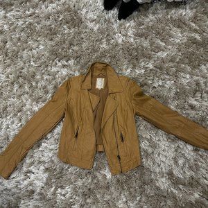 Guess Tan Distressed Leather Jacket - Size M
